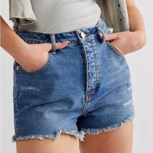 8. Free People Curvy Vintage High Rise Denim Shorts in Lolita Blue
